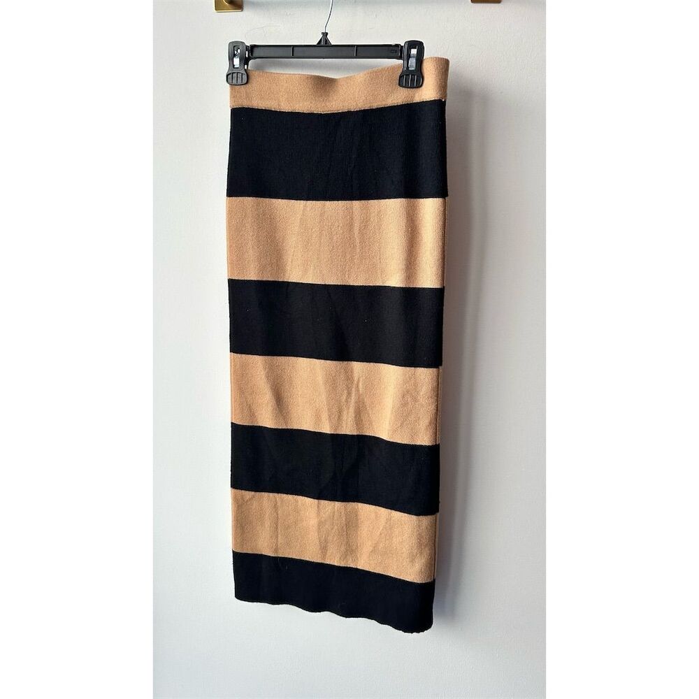 English Factory small Striped Knit Midi Skirt Camel/Black nwot